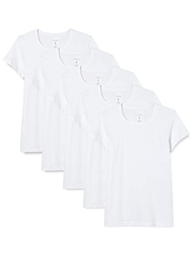 5er-Pack Multipack T Shirts 100% Baumwolle Jungen Mädchen Einfarbig Rundhals T-Shirt Ideal für PE und Schuluniform, weiß, 11-12 Jahre von Bonjour