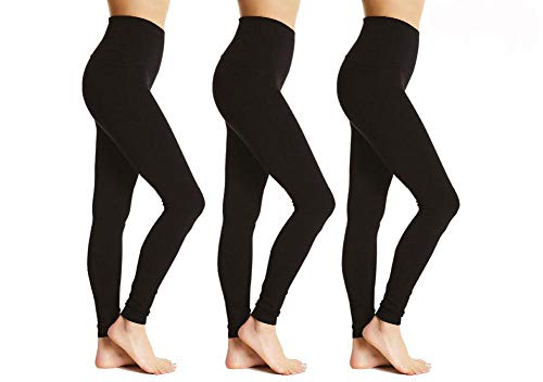 Bonjour® Leggings mit hoher Taille für Damen, dehnbar, weich, volle Länge, Komfort, Baumwolle, weich, Übergrößen (3er-Pack), Schwarz , 34 von Bonjour