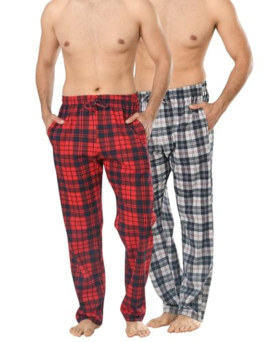 Lange Loungewear-Hose für Herren, Nachtwäsche, 2 Stück, Rot / Marineblau kariert, XL von Bonjour