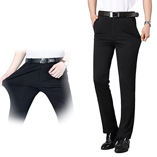 Men's Ice Silk Suit Pants - French Gentleman Non-Ironing Anti-Wrinkle Suit Pants, Summer Ice Cool Breathable Pants (Black,31) von Bonseor
