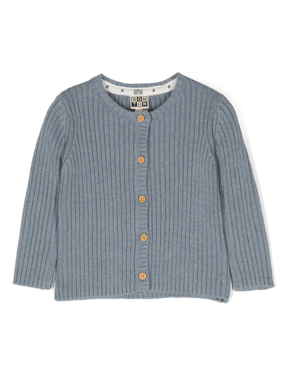 Bonton Gerippter Cardigan mit rundem Ausschnitt - Blau von Bonton