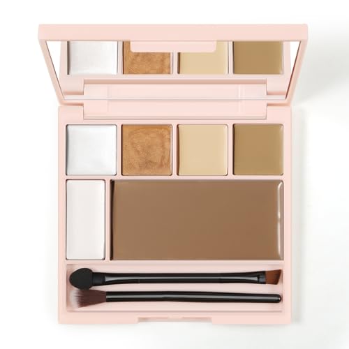 Boobeen 6 Farben Creme Contour Makeup Palette, Highlighter und Bronzer Palette Powder Kit mit Spiegel & Pinsel, wasserfester Concealer für Frauen von Boobeen