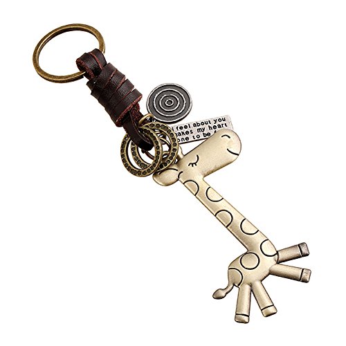 Boowhol-Kreative Keychain Männer und Frauen-Geschenk-Legierungs-Nette Giraffe-Weinlese Stricken Rindleder Keychain Keychain von Boowhol