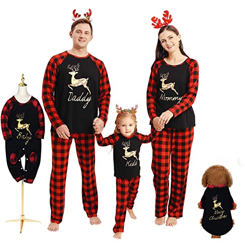 Borlai Familien-Schlafanzug mit Weihnachtsmotiv, passende Nachtwäsche für Damen Herren Kinder und Kleinkind, Schwarz Aktualisierung, Frauen / M von Borlai