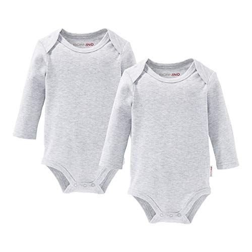 Bornino Basics 2er-Pack Bodys Langarm grau - unifarbenes Doppelpack - Schlupfkragen - Druckknöpfe im Schrittbereich - reine Baumwolle - Größe 86 von Bornino