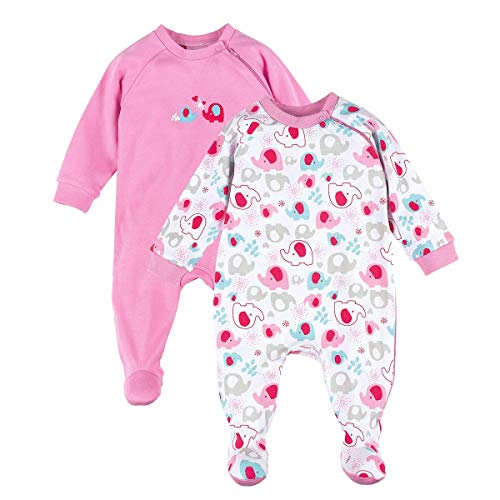 Bornino Basics - Schlafoverall Set 2er-Pack rosa - für Babies - seitlicher Reißverschluss Einteiler - Allover Elefanten-Print - Reine Baumwolle - Größe 62 von Bornino