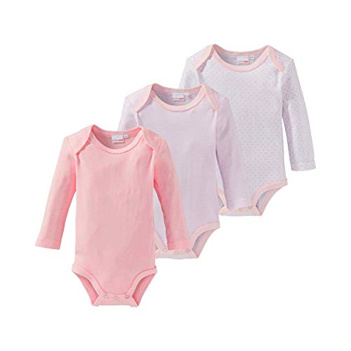 Bornino Wickelbody Basics rosa, 3er-Pack, Baby, langarm, Baumwolle, Uni - Allover-Print - Ringel - Größe 74 von Bornino