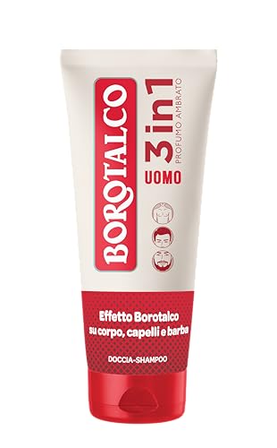 Borotalco, Dusch-Shampoo für Herren, 3-in-1 Körper, Haare und Bart, bernsteinfarbener Duft – Körper, Haare und Bart sauber, weich und parfümiert, dermatologisch getestet – 200 ml von Borotalco