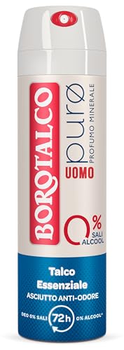 Borotalco, Herren-Deodorant, reines Spray, mit essentiellem Talkum, Formel ohne Alkohol und Aluminiumsalze, trocken, geruchshemmend, mineralischer Duft, 72h Wirksamkeit - 1 Flasche mit 150 ml von Borotalco