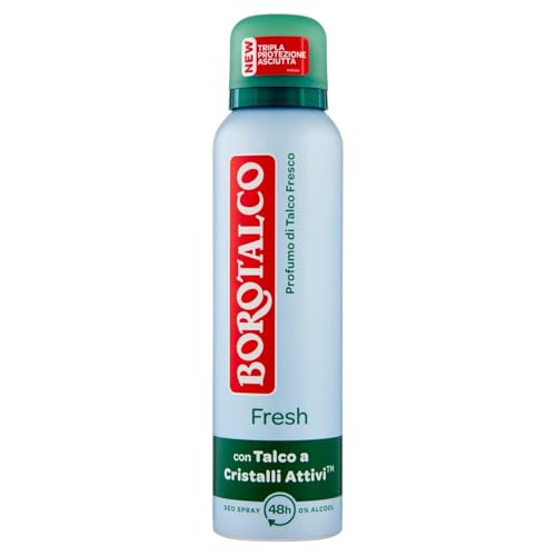 Borotalco Deodorant Spray Fresh mit Microtalkum, schweißabsorbierend, alkoholfrei, weiche und feuchtigkeitsspendende Haut, Borotalkum-Duft, Deodorant für Männer und Frauen, 150 ml Flasche von Borotalco