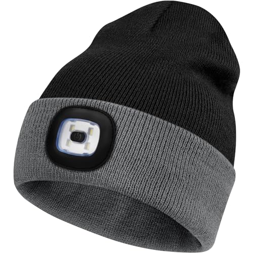 Bosttor Mütze Mit LED Licht, LED Beanie, Beleuchtete Mütze, Unisex Winter Warm Stirnlampe Mütze, Beanie Hut Weihnachten Geschenk für Männer Frauen Papa Weihnachten Laufen Wandern Camping von Bosttor