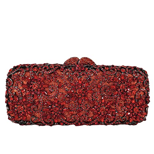 Bling Flower Clutch Abendtasche für Frauen Formal Party Strass Handtaschen, Rot/Ausflug, einfarbig (Getaway Solids), Small von Boutique De FGG