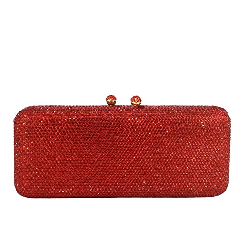 Elegante lange Kristall-Box Clutch Abendtasche für Frauen Hochzeit Handtaschen Party Strass Geldbörse, Rot/Ausflug, einfarbig (Getaway Solids), Small von Boutique De FGG