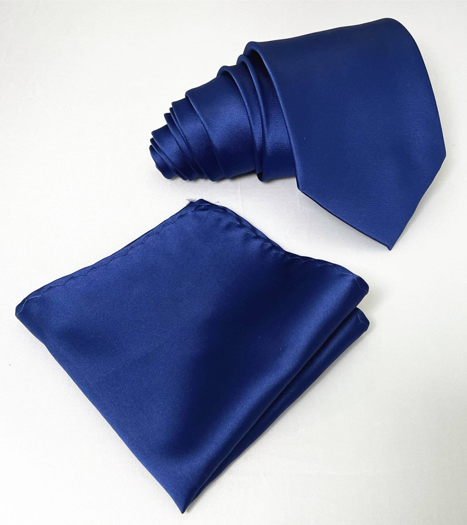Kobaltblau Einfarbig Schlicht Krawatte Und Einstecktuch Taschentuch Set Navy Blau von BowieUSA