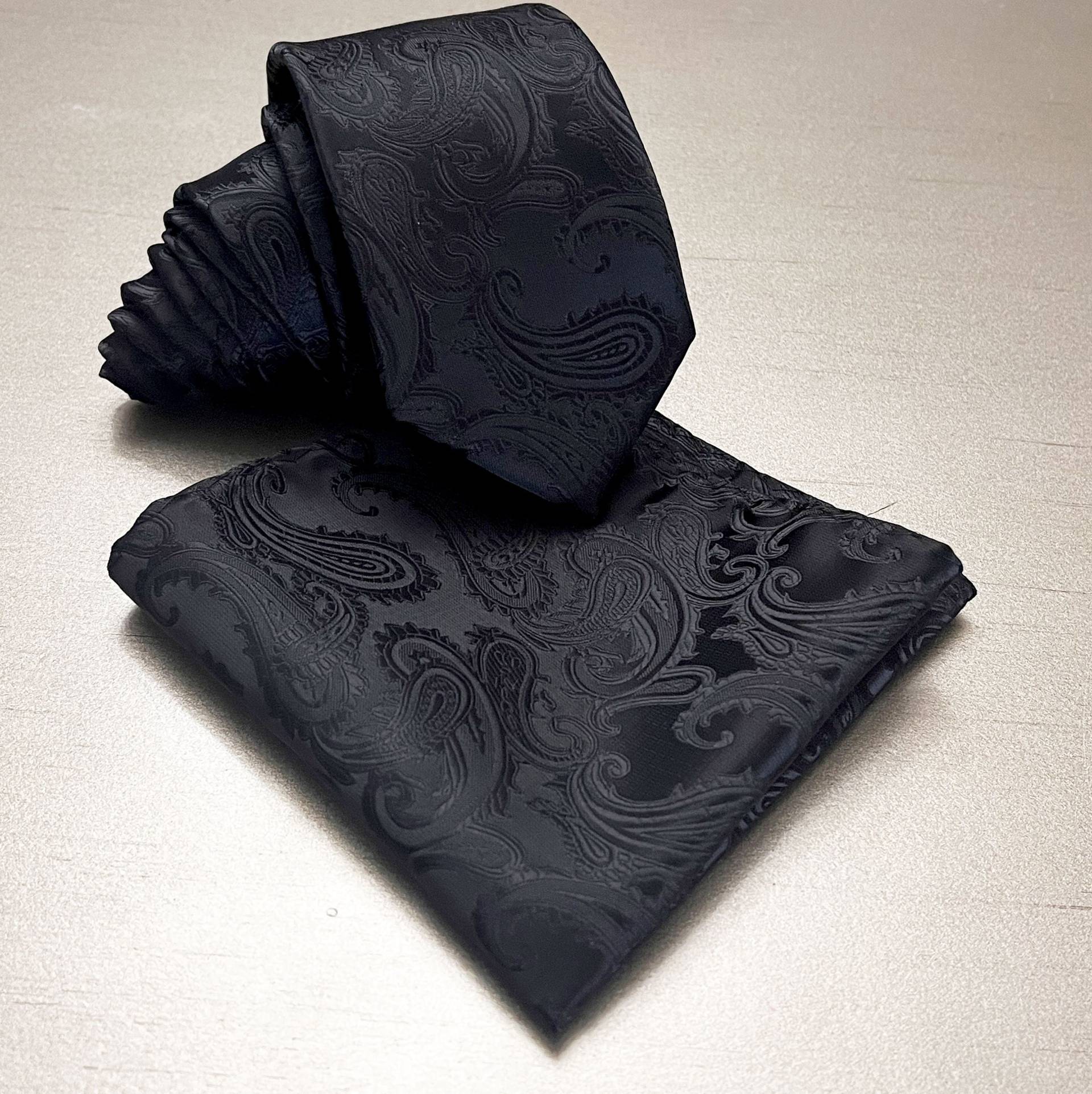 Slim 2.75" Breite - Schwarze Paisley Selbstkrawatte Halskrawatte Und Taschenquadrat Set Party Neujahr Abschlussfeier von BowieUSA