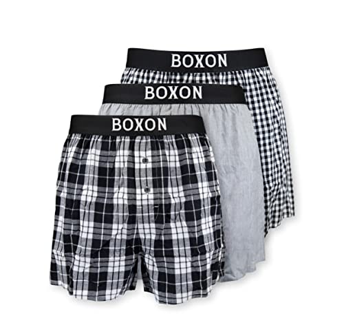 BOXON Webboxershorts 3er Pack klassiches Design Boxershorts aus 100% Baumwolle Herren XXXL pflegeleicht,bequem und absolut stylisch (schwarz, XXXL) von Boxon