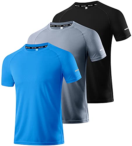 3er Pack Herren Sportshirt Atmungsaktiv Schnelltrocknendes Laufshirt Leichte Trainingsshirt Funktionsshirt Wandershirt Fitnessshirt Sommer Kurzarm T-Shirt für Männer Black/Gray/Blue-3P02-2XL von Boyzn