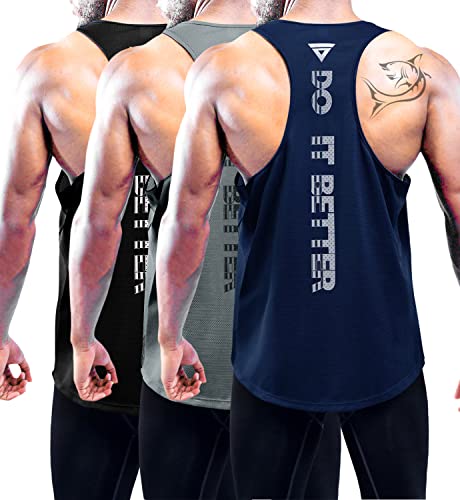 3er Pack Herren Tank Top, Leicht Ärmelloses Shirt Fitness Achselshirt Muskelshirt Atmungsaktive Bodybuilding Sleeveless Shirt Funktionsshirt Sport Laufshirt für Männer Black/Dark Gray/Navy-3P04-2XL von Boyzn