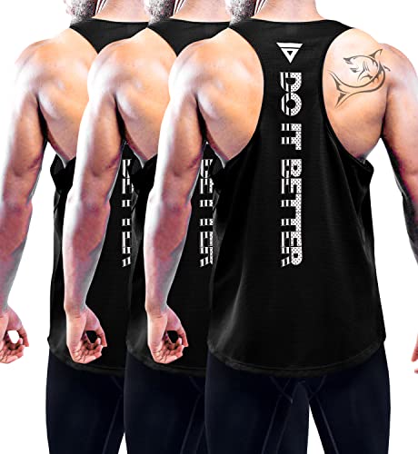 3er Pack Herren Workout Tank Top, Sport Ärmelloses Shirts Gym Tanktops Schnelltrocknend Muskelshirt Fitnessstudio Workout Tank Top Fitness Bodybuilding Shirts Sommer Ärmellos T-Shirts Black-3P07-2XL von Boyzn