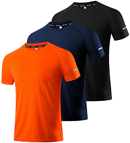 3er Pack Sport Shirts Herren Kurzarm T-Shirts Funktionsshirt Laufshirt Schnelltrocknend Atmungsaktive Sportshirt Fitnessshirt Trainingsshirt für Running Workout Bodybuilding Black/Navy/Orange-3P10-2XL von Boyzn