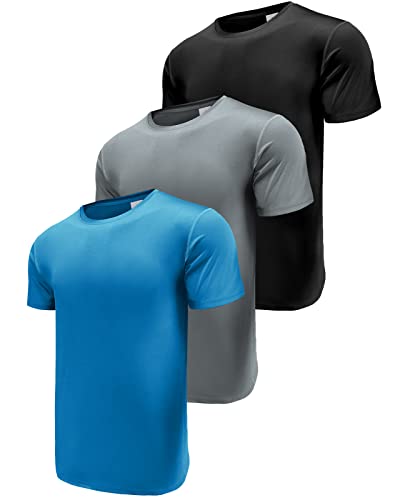 3er Pack Sport Tshirts Herren, Kurzarm Schnelltrocknend Atmungsaktiv Funktionsshirt Laufshirt, Sommer Sport Shirt Männer Sportshirt Fitness Shirt Trainingsshirt Running Shirts Black/Grey/Blue-3P12-M von Boyzn