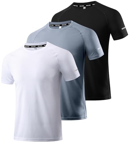 3er Pack Sport Tshirts Herren Funktionsshirt Laufshirt Kurzarm Schnelltrocknend Atmungsaktiv Sport Shirt Männer Sportshirt Herren Kurzarm Trainingsshirt Herren Black/White/Gray-3P06-2XL von Boyzn