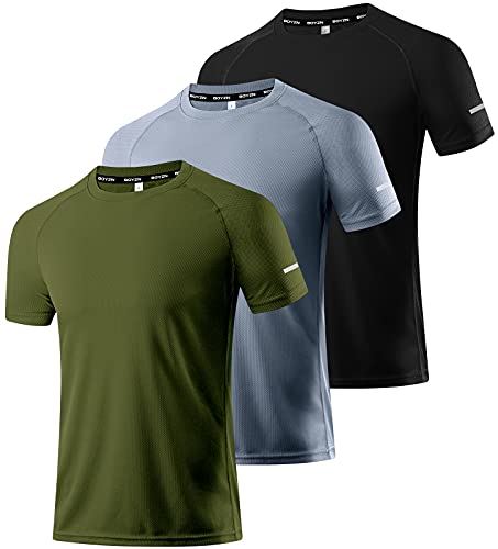 3er Pack Sport Tshirts Herren Funktionsshirt Laufshirt Kurzarm T-Shirt Schnelltrocknend Atmungsaktiv Sportshirt Sommer Fitness Shirt Trainingsshirt sportbekleidung für Herren Black/Gray/Green-3P09-2XL von Boyzn