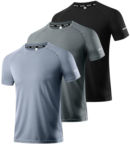 3er Pack Sport Tshirts Herren Kurzarm T-Shirt Funktionsshirt Laufshirt Schnelltrocknend Atmungsaktive Sport Shirt Fitnessshirt Trainingsshirt für Running Workout Bodybuilding Black/Grey/DGrey-3P11-2XL von Boyzn