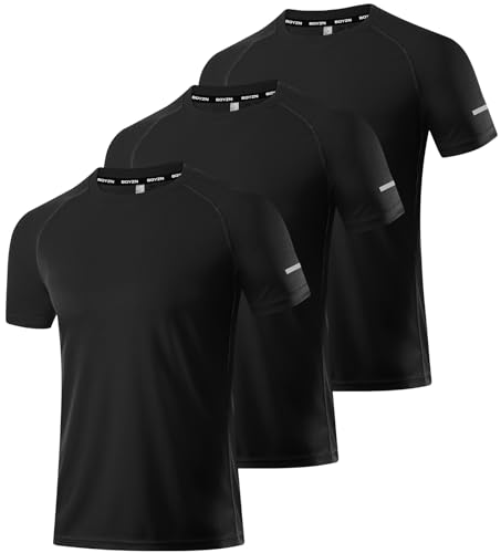 3er Pack Sportshirt Herren, Outdoor Laufshirt Kurzarm Sommer Mesh Funktionsshirt Fitness Shirt Atmungsaktiv Kurzarmshirt Sports T-Shirt Trainingsshirt Gym Shirt für Männer Black-3P05-2XL von Boyzn