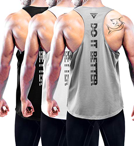 3er Pack Tank Top Herren, Sommer Ärmelloses T-Shirts Atmungsaktive Muskelshirts Achselshirts, Fitnessstudio Workout Tank Top Sport Unterhemd Bodybuilding T Shirts für Laufen Black/White/Gray-3P01-XL von Boyzn