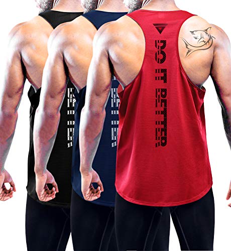 3er Pack Tank Top Herren, Sommer Ärmelloses T-Shirts Sport Unterhemd Workout Weste Achselshirt Funktionsunterhemd Laufshirt Bodybuilding Muskelshirt Sleeveless Fitness T-Shirt Black/Navy/Red-3P02-2XL von Boyzn