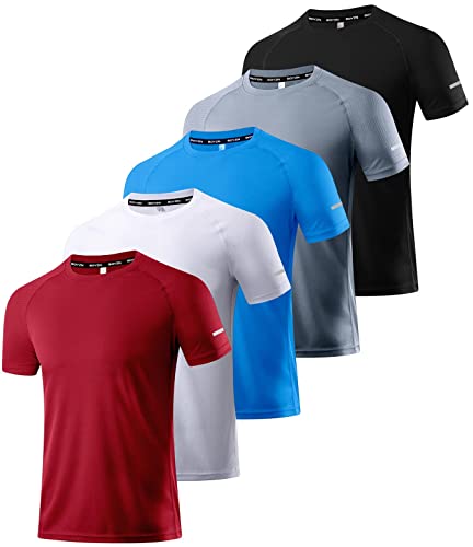 5 Pack Sport Tshirts Herren T-Shirt Schwarz Kurzarm Funktionsshirt Sport Shirt Schnelltrocknend Atmungsaktiv Sportshirt Sommer Outdoor Gym Workout Running Shirts Fitness Oberteil für Men 5P01-2XL von Boyzn