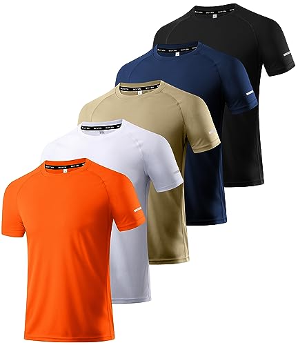 5er Pack Sport Tshirts Herren, Laufshirt Kurzarm T-Shirts Schnelltrocknend Atmungsaktiv Funktionsshirt Mesh Sport Shirt Männer Sportshirt Herren Kurzarm Fitnessshirt Trainingsshirt für Männer 5P03-2XL von Boyzn