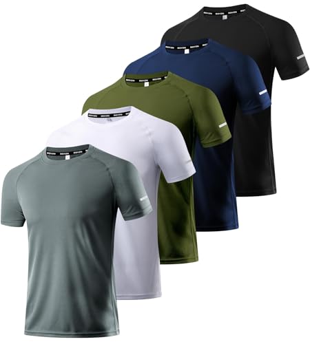 5er Pack Sport Tshirts Herren, Laufshirt Kurzarm T-Shirts Schnelltrocknend Atmungsaktiv Funktionsshirt Mesh Sport Shirt Männer Sportshirt Herren Kurzarm Fitnessshirt Trainingsshirt für Männer 5P04-XL von Boyzn