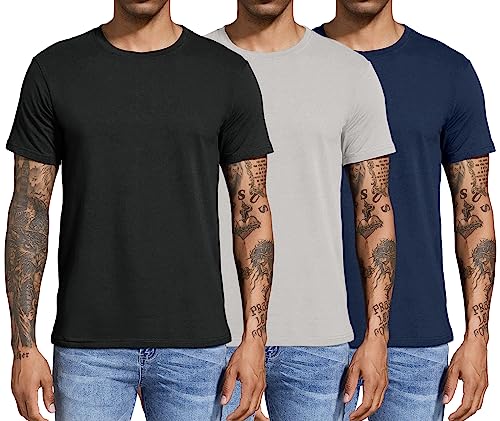 Boyzn 3er Pack T-Shirts für Herren Basic aus Baumwolle, Lässige leichte Sommer Kurzarm Casual Top, Herren T-Shirts mit Rundhalsausschnitt Black/Grey/Navy-3P01-XL von Boyzn