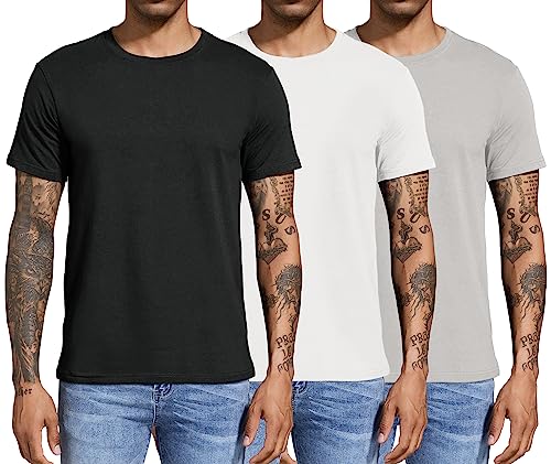 Boyzn 3er Pack T-Shirts für Herren Basic aus Baumwolle, Lässige leichte Sommer Kurzarm Casual Top, Herren T-Shirts mit Rundhalsausschnitt Black/White/Grey-3P02-S von Boyzn