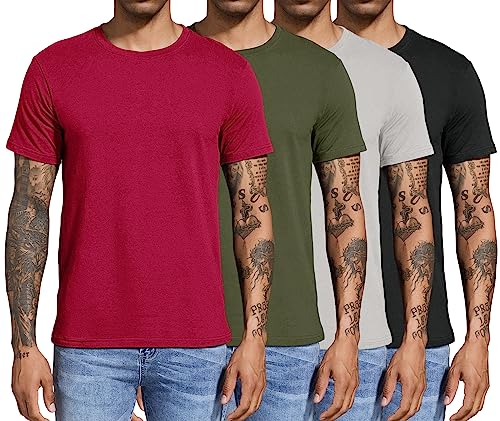 Boyzn 4er Pack T-Shirts für Herren Basic aus Baumwolle, Lässige leichte Sommer Kurzarm Casual Top, Herren T-Shirts mit Rundhalsausschnitt Black/Grey/Red/Green-4P02-S von Boyzn