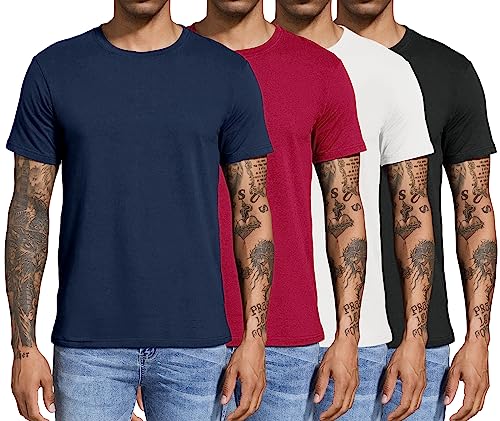 Boyzn 4er Pack T-Shirts für Herren Basic aus Baumwolle, Lässige leichte Sommer Kurzarm Casual Top, Herren T-Shirts mit Rundhalsausschnitt Black/White/Navy/Red-4P01-2XL von Boyzn