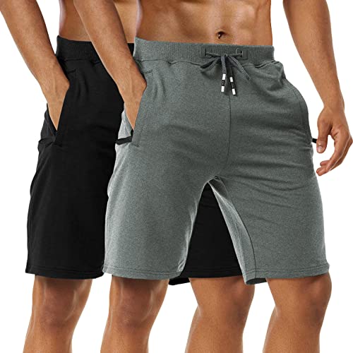 Kurze Hosen Herren - Sporthose Herren Kurz, Laufshorts Männer Sommer Baumwolle Kurze Jogginghose Fitnesshose Shorts Kurz SportShorts Trainingshose Mit Reißverschlusstasch, 2er-Pack Black/Dark Grey-L von Boyzn