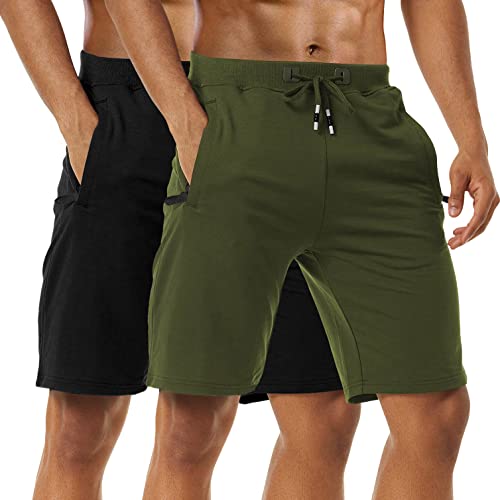 Kurze Hosen Herren - Sporthose Herren Kurz, Laufshorts Männer Sommer Baumwolle Kurze Jogginghose Fitnesshose Shorts Kurz SportShorts Trainingshose Mit Reißverschlusstasch, 2er-Pack Black/Green-2XL von Boyzn