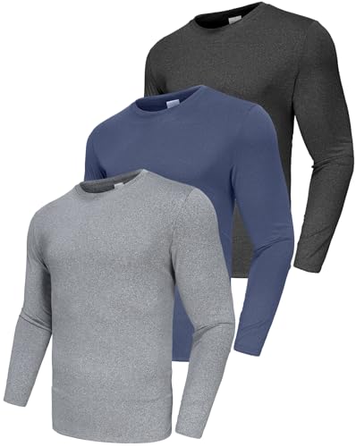 3er Pack Langarmshirt Herren, Funktionsshirt Herren Langarm Laufshirt Schnelltrocknend Atmungsaktive Sportshirt Fitnessshirt Longsleeve Herren Sport Tshirts für Running Workout Bodybuilding 3P01-L von Boyzn