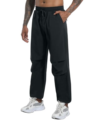 Boyzn Men's Wanderhose mit Taschen, leichte wasserdichte Outdoor-Sweatpants, schnell trocknende Herren-Fitness-Jogginghose mit elastischem Kordelzugsbund-Black-M von Boyzn