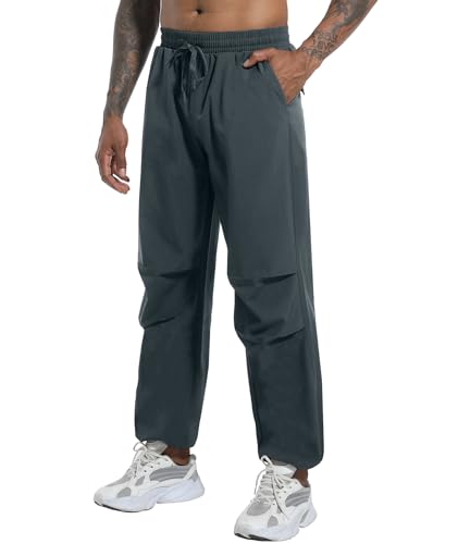 Boyzn Men's Wanderhose mit Taschen, leichte wasserdichte Outdoor-Sweatpants, schnell trocknende Herren-Fitness-Jogginghose mit elastischem Kordelzugsbund-Dark Grey-S von Boyzn