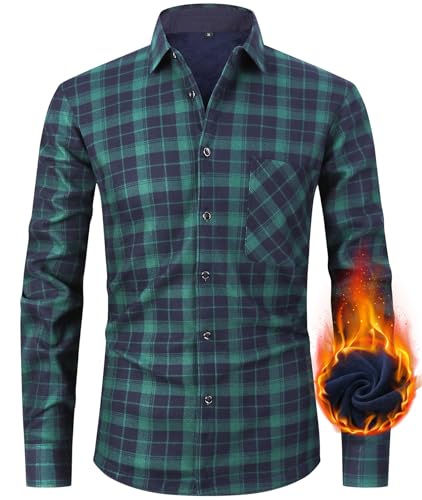 Flanellhemd Herren Kariertes Hemdjacke Langarm Wattierte Flanelljacke Holzfällerhemd Fleecejacke Casual Button Down Freizeithemd Winterjacke mit Brusttasche Green-P3-3XL von Boyzn