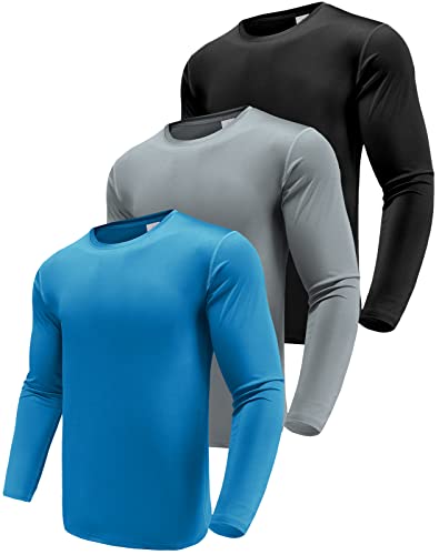 Herren 3er Pack Langarmshirt T-Shirts, UPF 50+ UV Schnelltrocknend Funktionsshirt Laufshirts, Atmungsaktiv Langarm Sportshirt Gym Shirt Outdoor Workout Fitness Oberteil Black/Grey/Blue-3P02-S von Boyzn