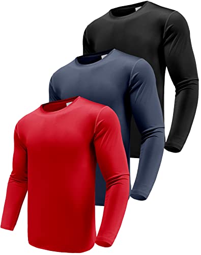 Herren 3er Pack Langarmshirt T-Shirts, UPF 50+ UV Schnelltrocknend Funktionsshirt Laufshirts, Atmungsaktiv Langarm Sportshirt Gym Shirt Outdoor Workout Fitness Oberteil Black/Navy/Red-3P05-2XL von Boyzn