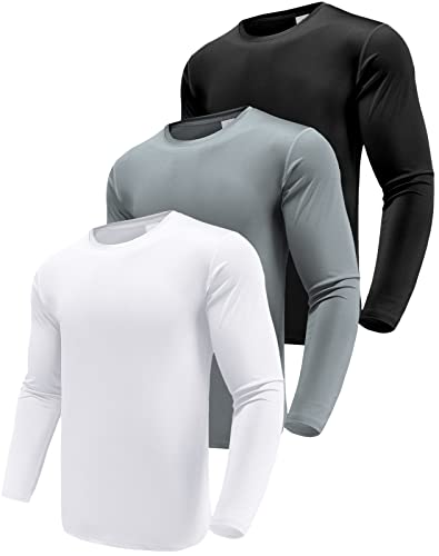 Herren 3er Pack Langarmshirt T-Shirts, UPF 50+ UV Schnelltrocknend Funktionsshirt Laufshirts, Atmungsaktiv Langarm Sportshirt Gym Outdoor Workout Fitness Oberteil Black/White/Grey-3P01-L von Boyzn