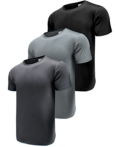 Herren 3er Pack Sport Tshirts Funktionsshirt Laufshirt Kurzarm T-Shirts UPF 50+ Schnelltrocknend Atmungsaktiv Sport Shirt Männer Sportshirt Herren Kurzarm Trainingsshirt Black/Grey/Dark Grey-3P16-L von Boyzn