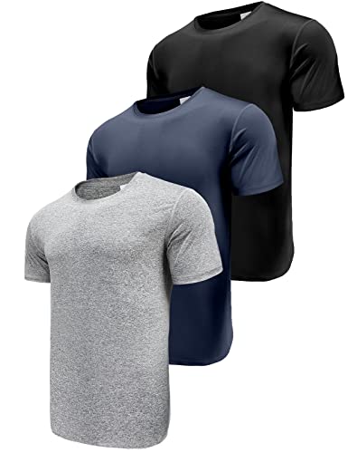 Herren 3er Pack Sport Tshirts Funktionsshirt Laufshirt Kurzarm T-Shirts UPF 50+ Schnelltrocknend Atmungsaktiv Sport Shirt Männer Sportshirt Herren Kurzarm Trainingsshirt Black/Navy/HGrey-3P13-S von Boyzn