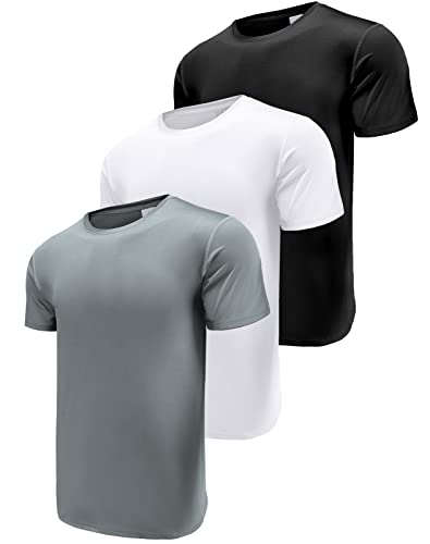 3er Pack Sport Tshirts Herren Funktionsshirt Laufshirt Kurzarm Schnelltrocknend Atmungsaktiv Sport Shirt Männer Sportshirt Herren Kurzarm Fitnessshirt Trainingsshirt Black/White/Grey-3P11-S von Boyzn